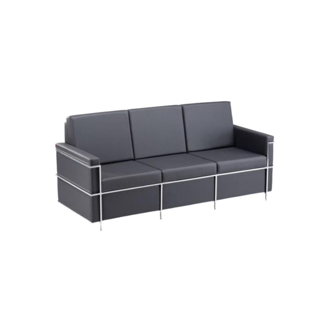 Sofá De Espera Modular 03 Lugares Com Braços Base Inox