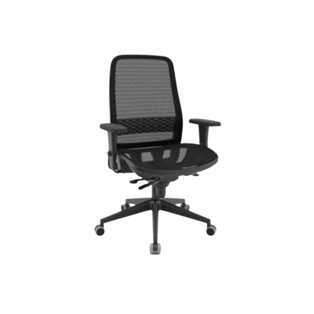 Cadeira Giratória Operacional Encosto Alto Em Tela Com Apoio Lombar E Braços Reguláveis