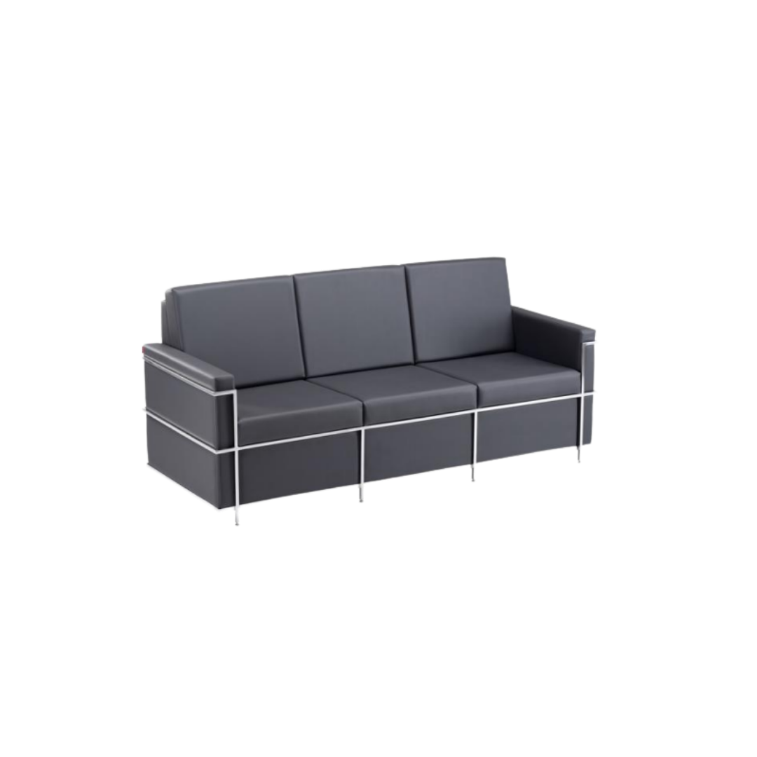 Sofá 03 Lugares Com Braços E Estrutura Em Aço Inox