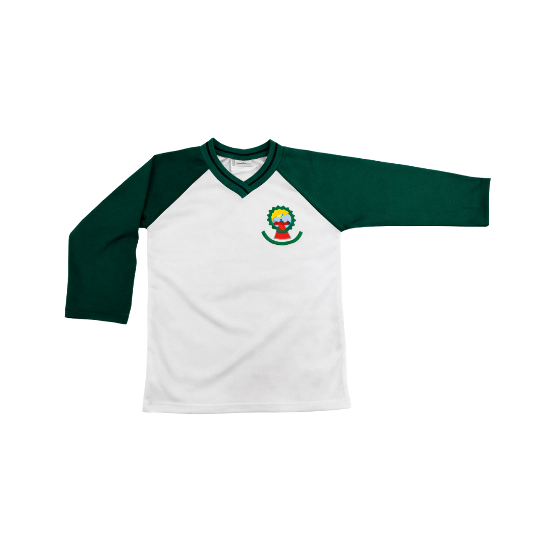 Camiseta Manga Longa – Uniforme Escolar Oficial – Malha Poliéster/Modal com Gola V Retilínea