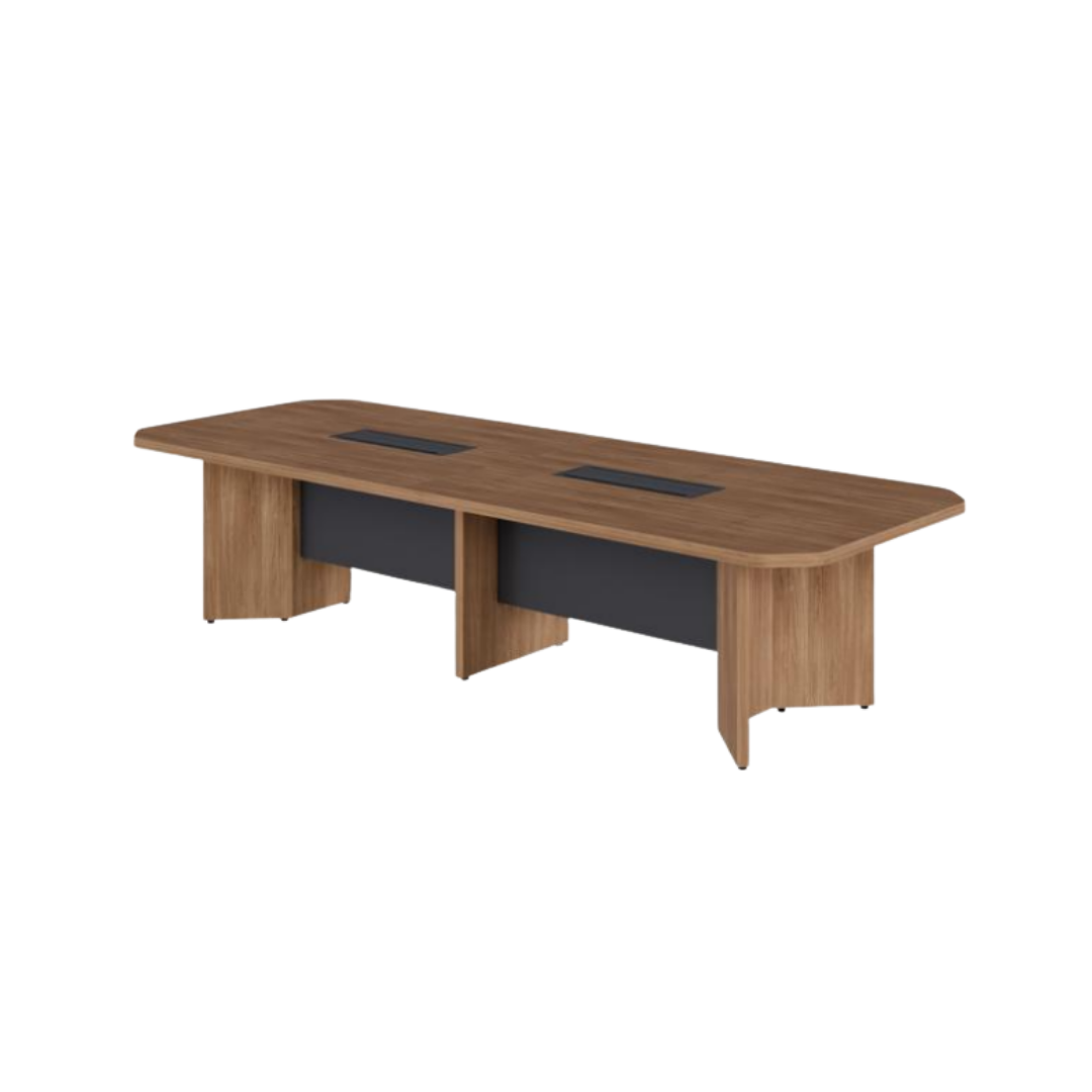 Mesa De Reunião Diretoria 3200x1200x740mm Em Carvalho Natural E Base Em Laca Fosca