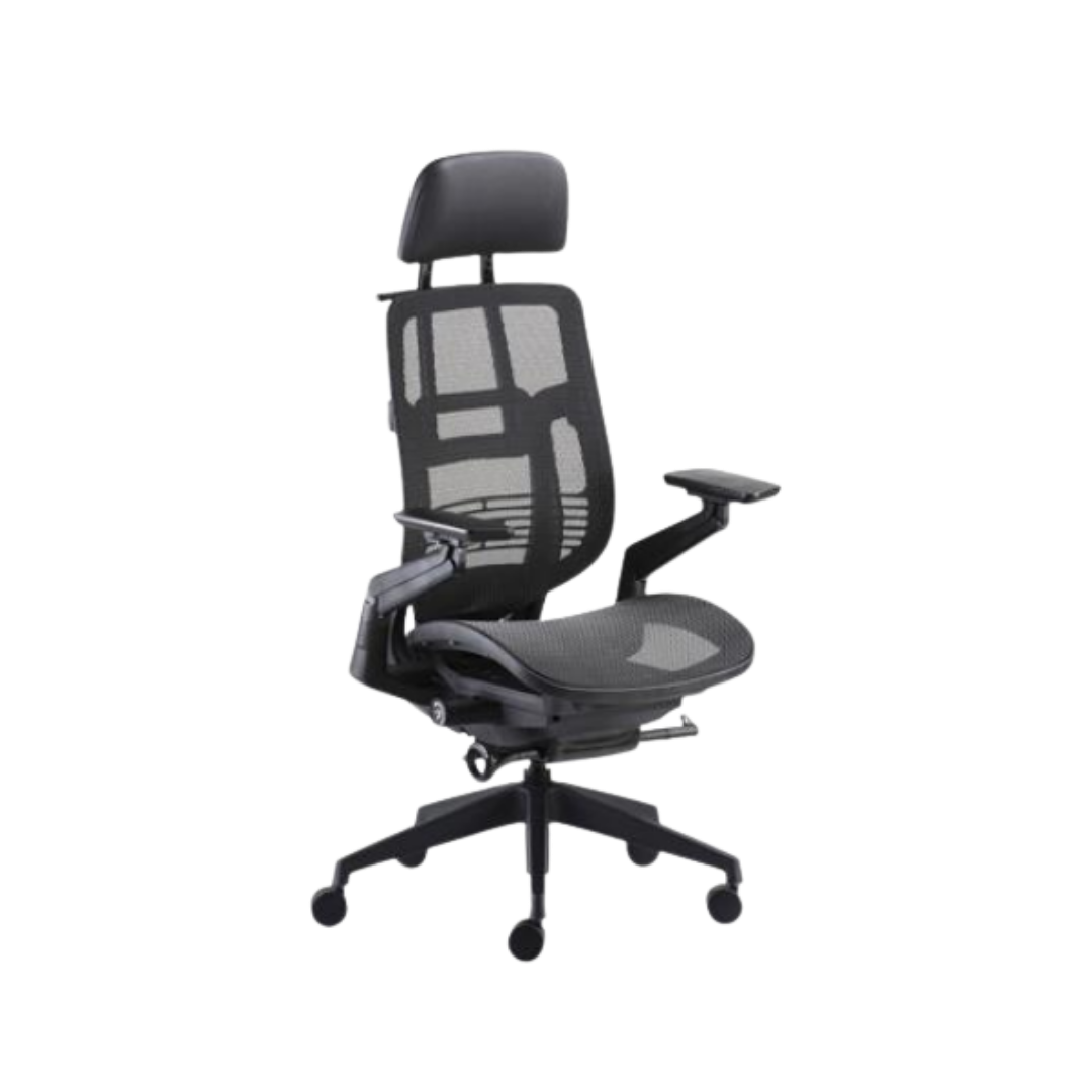 Cadeira Giratória Encosto Alto Telada Com Braços Reguláveis E Apoio De Cabeça