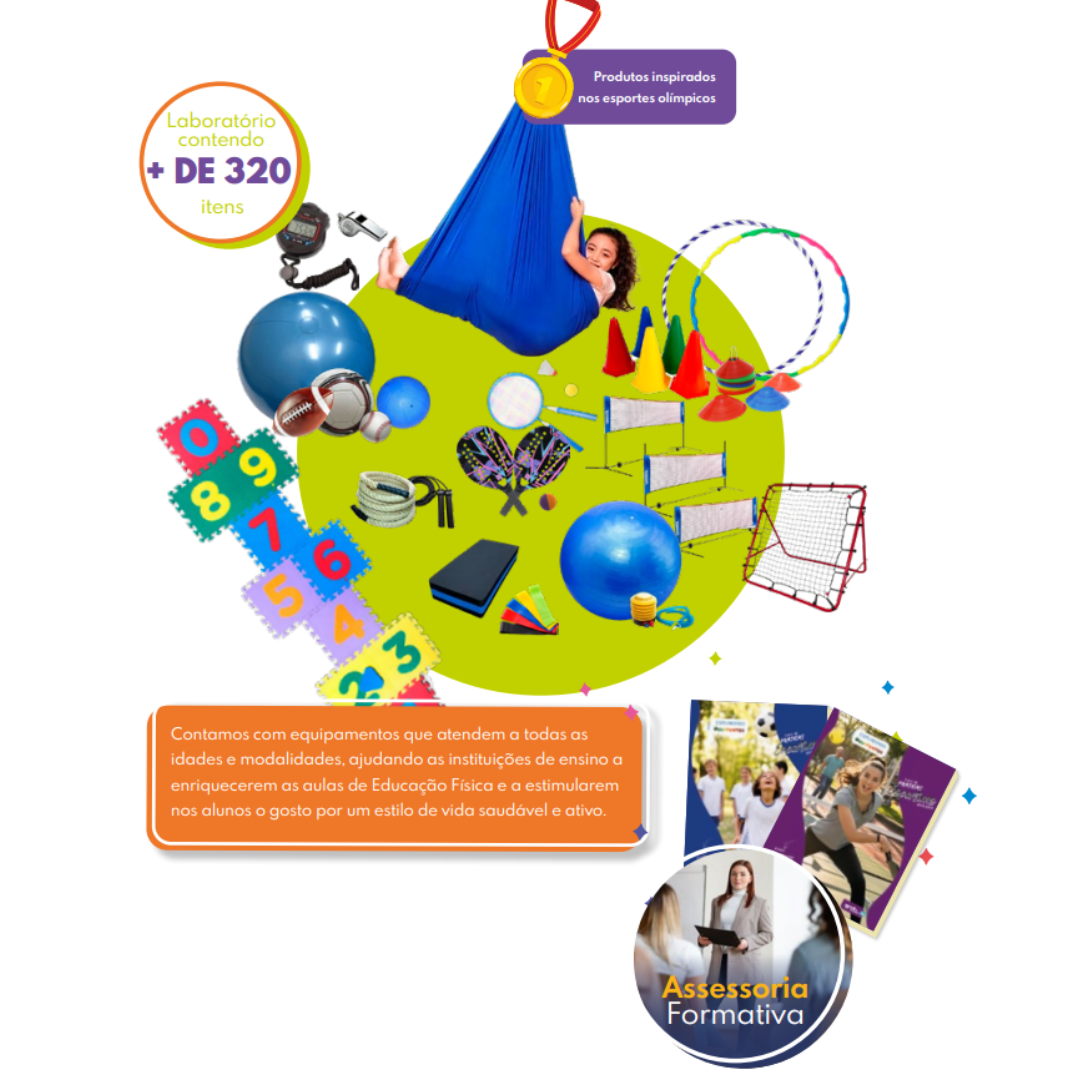 Laboratório de Educação Física – Kit de Materiais Esportivos, Jogos, Acessórios de Treinamento, Inclusão e Psicomotricidade